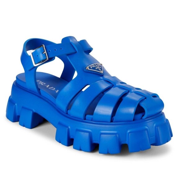 Prada Men's Monolith Rubber Soft Cage Fisherman Sandals Blue Size 12 / US 13